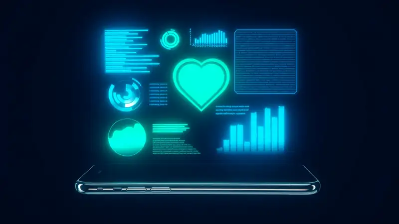 Gráficas holográficas de redes sociales sobre un teléfono